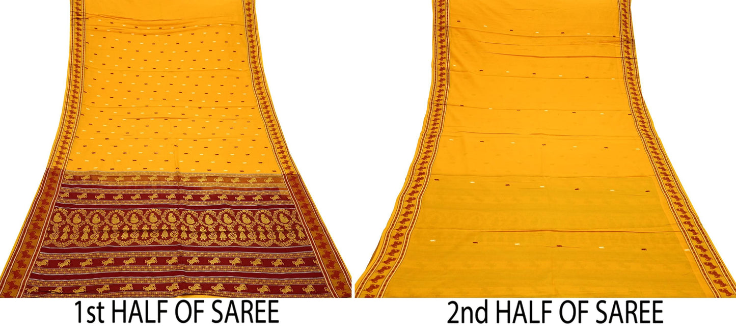 Indian Vintage Sari Pure Cotton Hand Woven Sarees Craft Fabric 5yd Ethnic Crafting Quilting Dress Making Quilting Upcycle