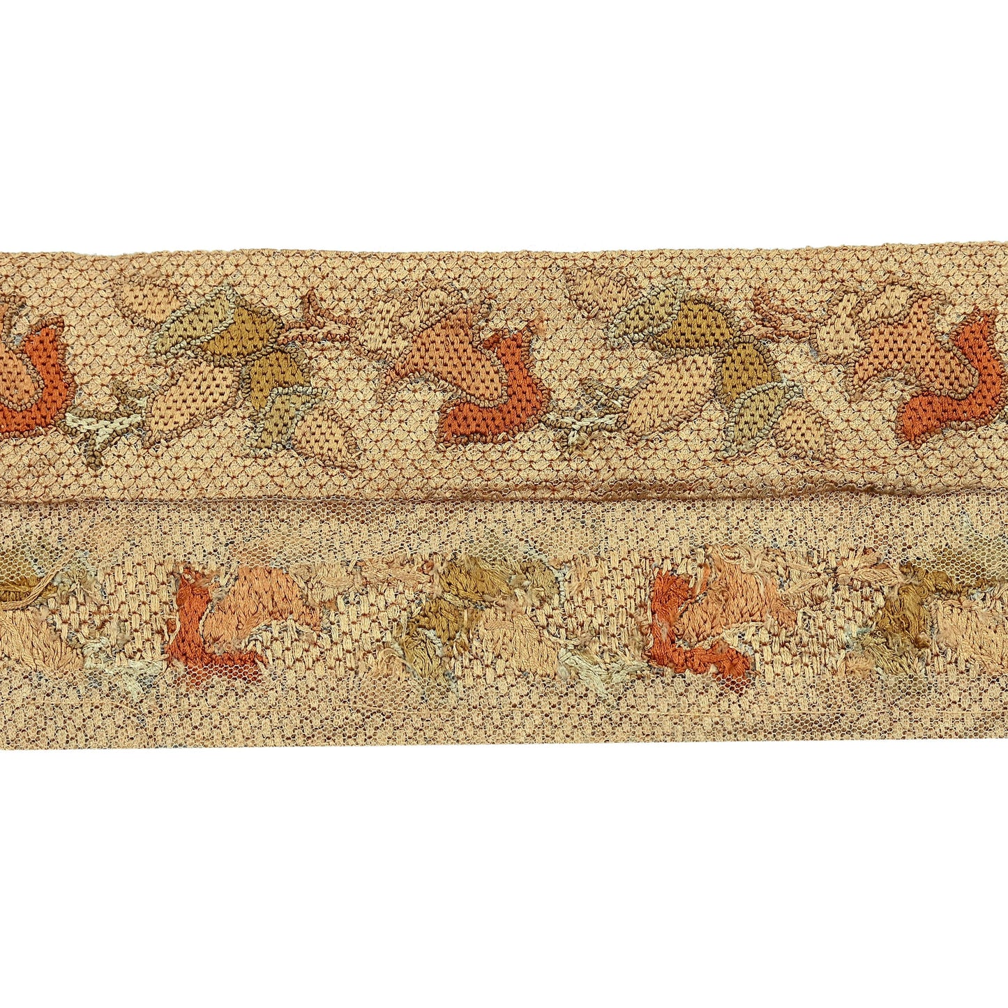 Indian Antique Vintage Real Chain Stitch Border Beige Hand Embroidered Craft Trim Lace Sewing Sarees Ribbon Recycled 1yard Net/Mesh