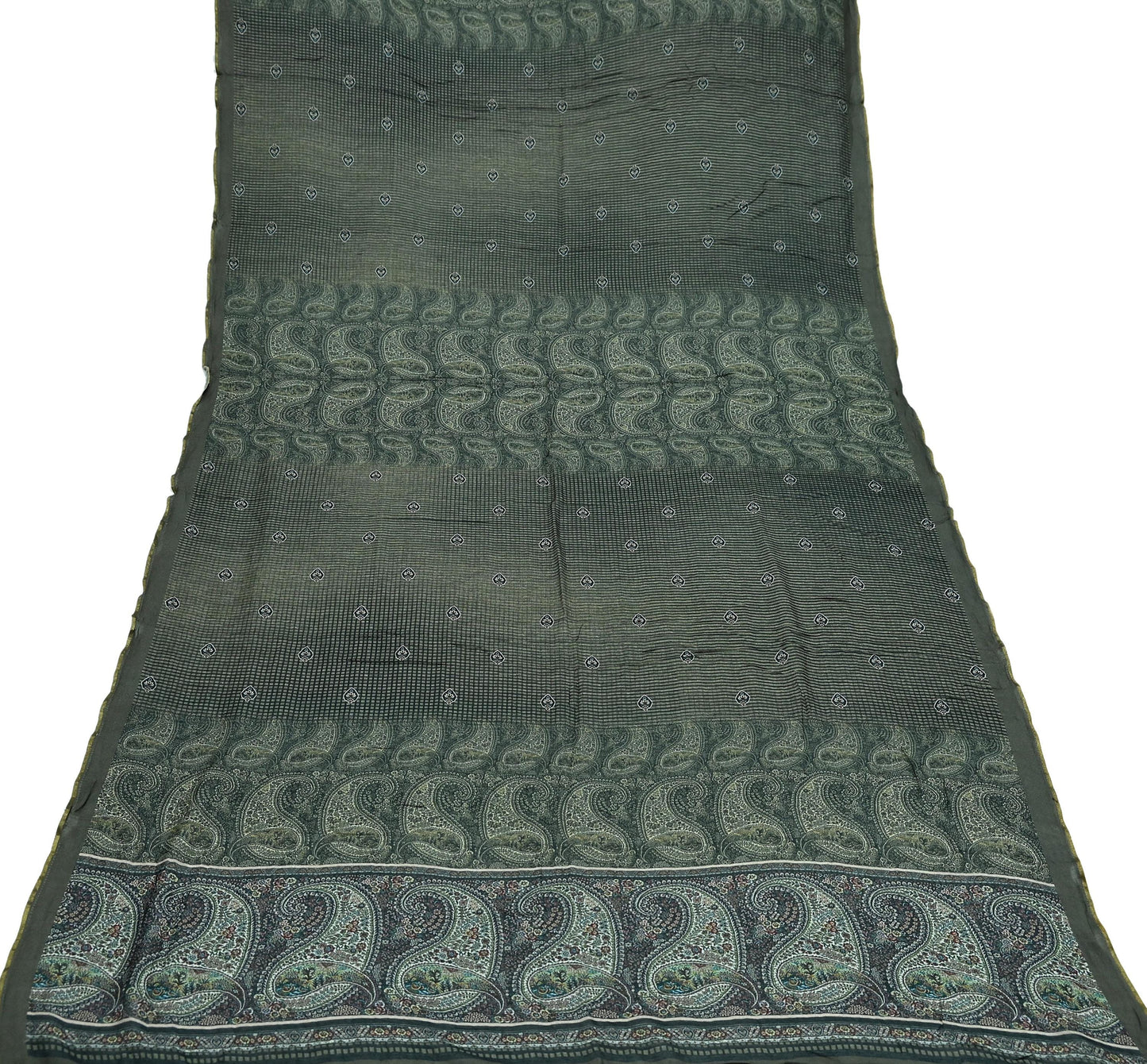 Indian Vintage Dupatta Brown & Black Long Stole Block Print Pure Chanderi Silk Scarves Veil Zari Wrap Hijab