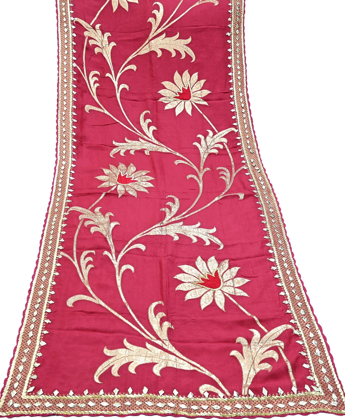 Indian Vintage Dupatta Pink Long Stole Hand Woven Chanderi Scarf Veil Soft Floral Zari Boho