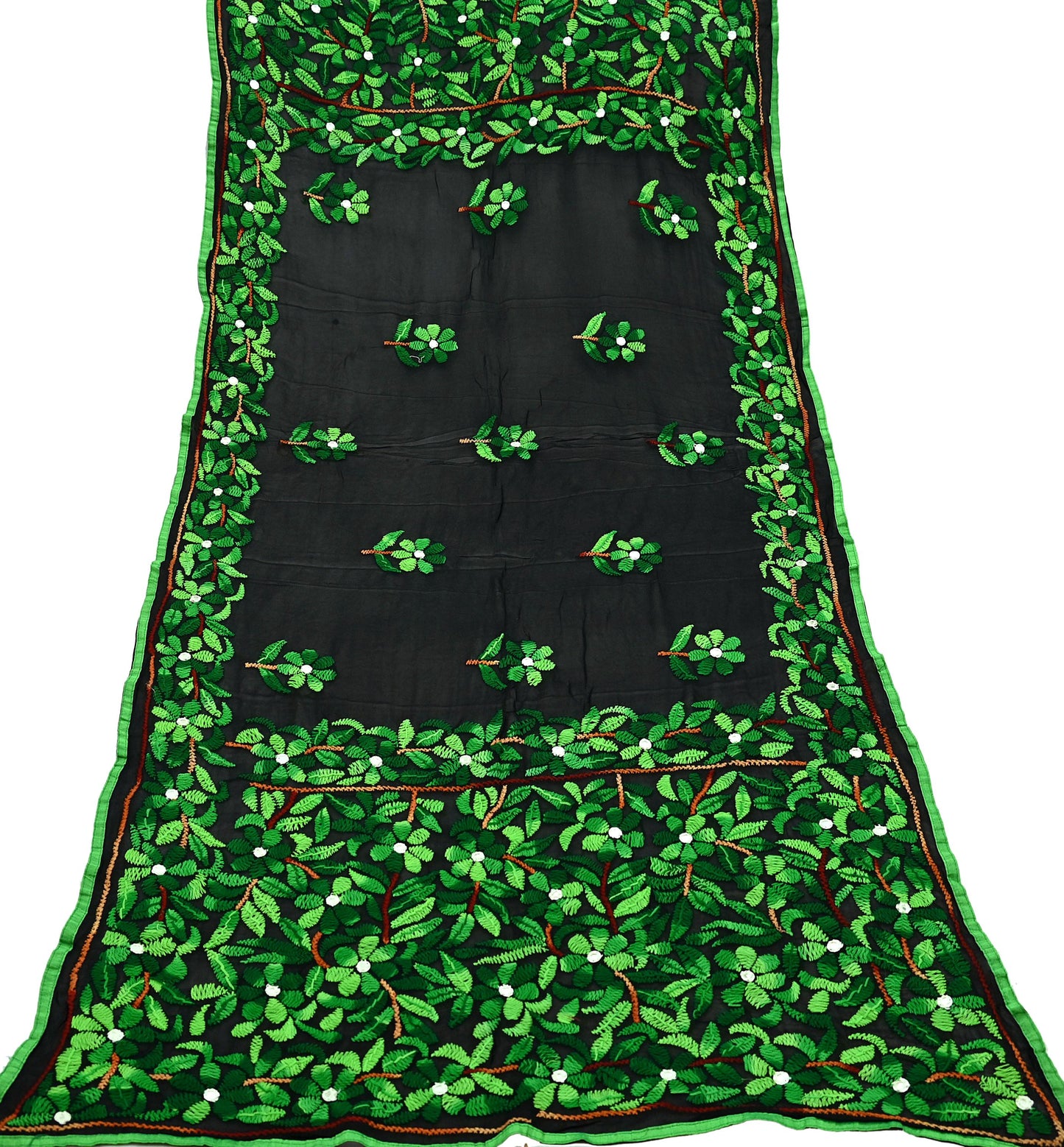 Indian Vintage Dupatta Black Long Stole Blend Georgette Hand Embroidered Phulkari Stole Scarves Party wear