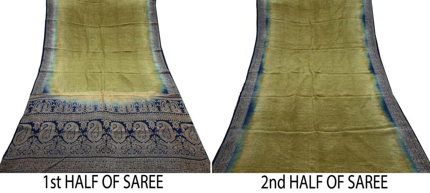 Indian Vintage Pure Crepe Silk Saree | Abstract Print | 5 Yards | Soft Sewing Fabric for Dressmaking, Quilting, Crafting & Upcycling