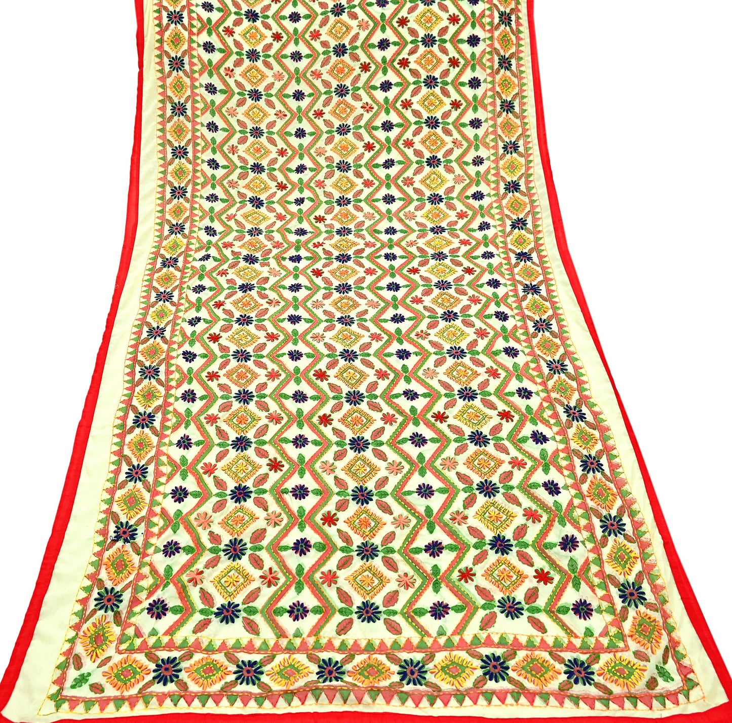 Indian Vintage Dupatta Ivory Long Stole Georgette Hand Embroidered Bagh Phulkari Stole Scarves Party wear