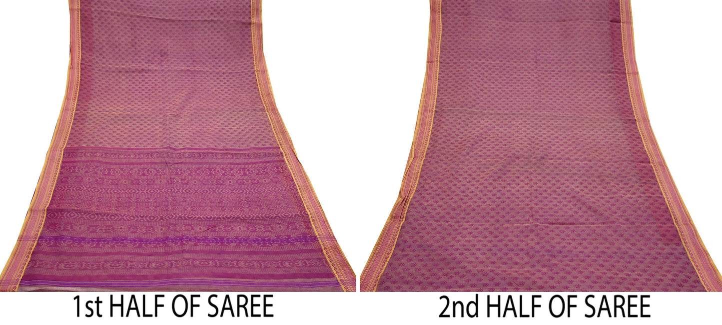 Indian Vintage Sari Printed Pure Cotton Saree Craft Fabric 5Yd Soft Sewing Sarong Wrap Boho Floral Dress making Crafting Quilting