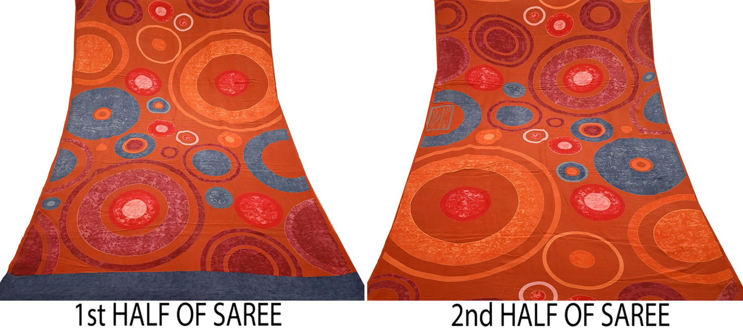 Indian Vintage Multi Pure Crepe Silk Saree | Floral Print | 5 Yards | Soft Sewing Fabric for Dressmaking, Quilting, Crafting & Upcycling