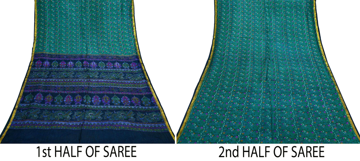 Indian Vintage Sari Pure Silk Printed Saree Craft Fabric 5yard Sewing DressMaking Soft Wrap Floral Zari Crafting Quilting Upcycle