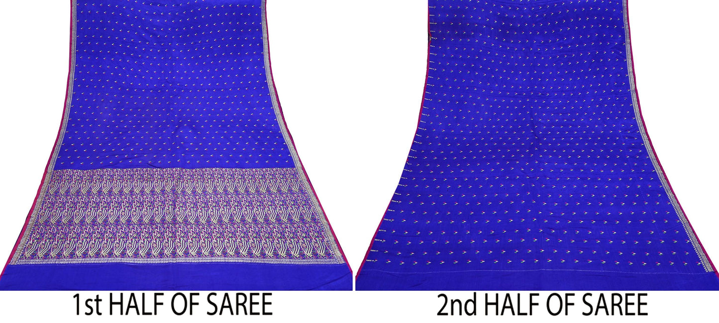 Indian Vintage Purple Banarasi Brocade Saree | Heavy Wedding Sari in Pure Satin Silk | Woven Zari Fabric for Crafting, Dressmaking