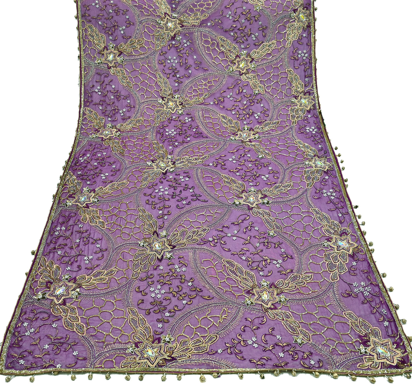 Indian Vintage Heavy Purple Dupatta Pure Georgette silk Long Stole Hand Embroidered Scarves Stole Veil Wrap Sequins