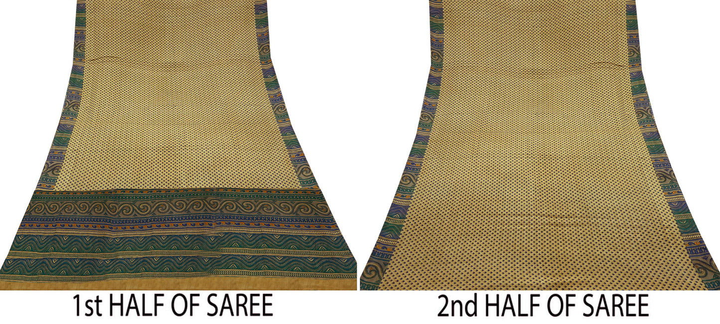 Indian Vintage Pure Crepe Silk Saree | Floral Print | 5 Yards | Soft Sewing Fabric for Dressmaking, Quilting, Crafting & Upcycling