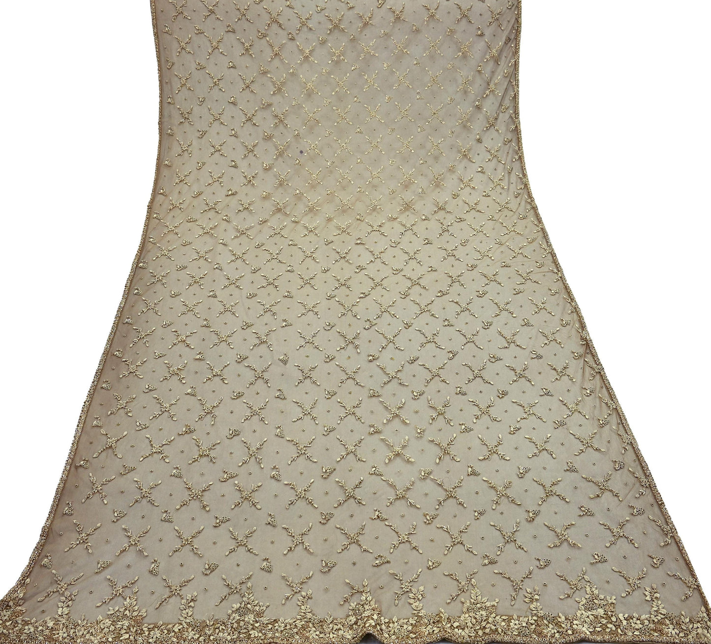 Indian Vintage Heavy Green Dupatta Net Mesh Long Stole Hand Embroidered Scarf Zardozi Zari Sequins Stole Bridal Veil