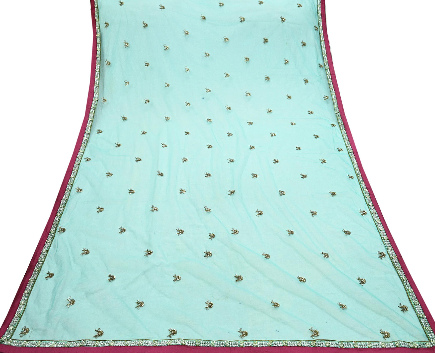 Indian Vintage Heavy Blue Dupatta Net Mesh Long Stole Hand Embroidered Scarves Golden Zardozi Zari Sequins Hijab Veil wrap Boho