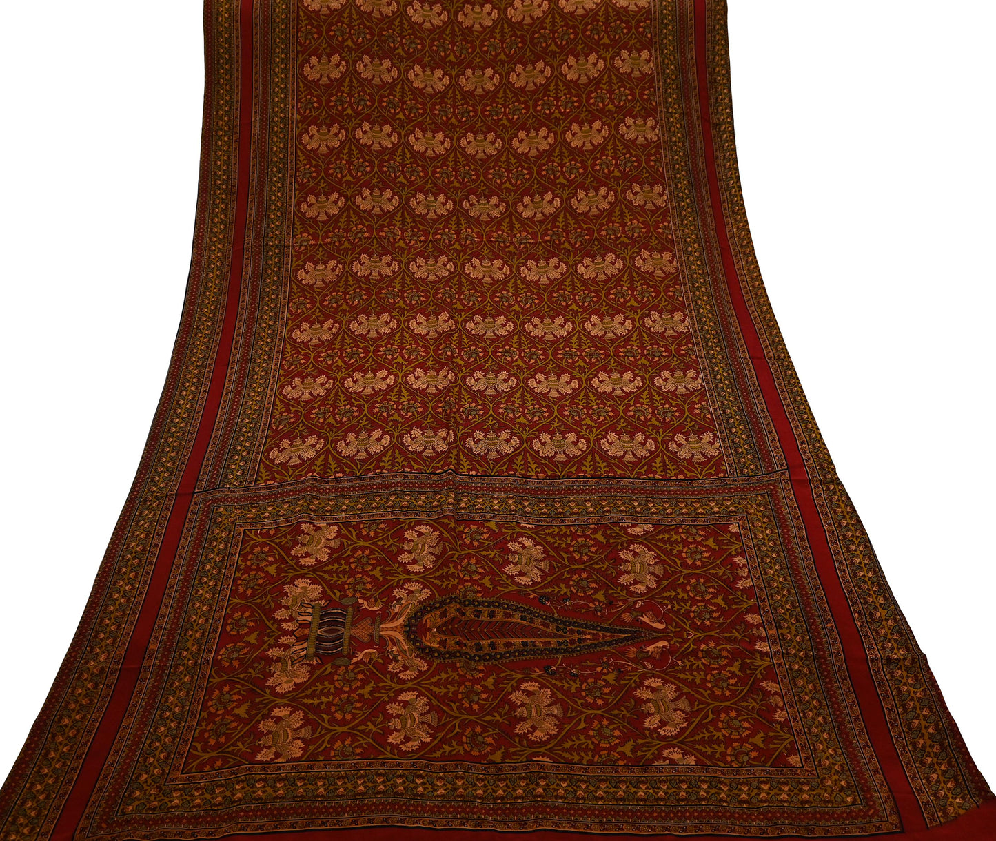 Indian Vintage Maroon Dupatta Long Stole Pure Crepe silk Printed Dupatta Veil Scarves soft Boho Wrap Dressmaking Paisley