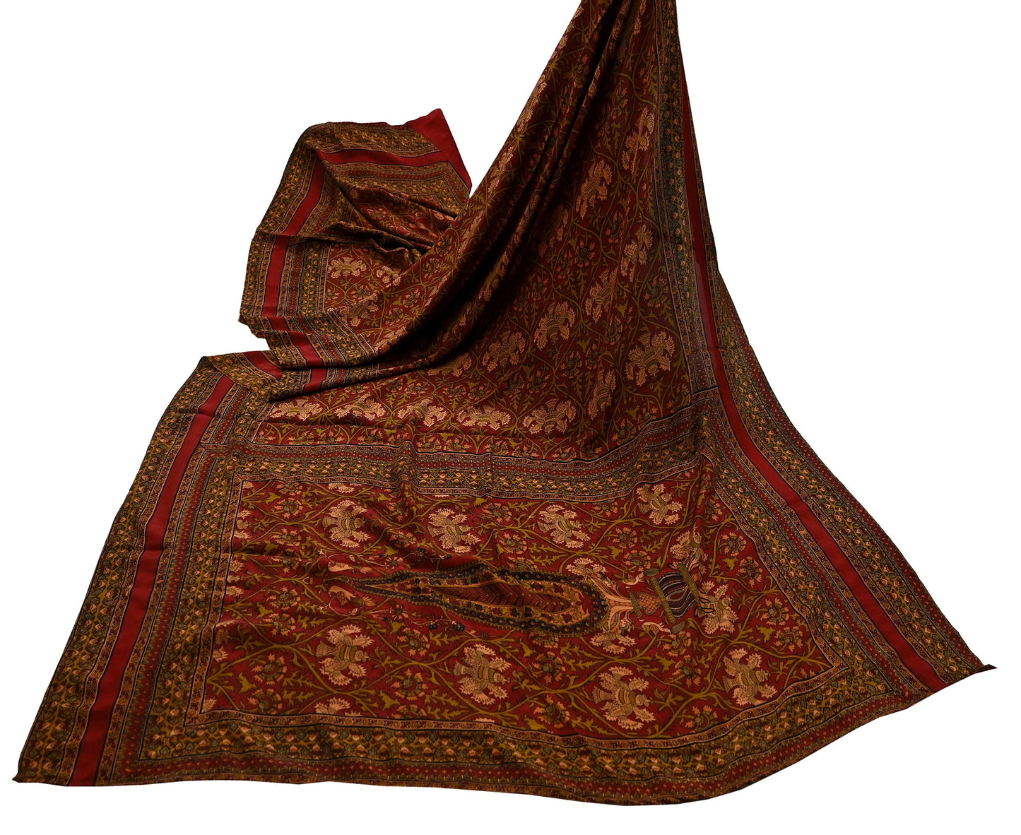 Indian Vintage Maroon Dupatta Long Stole Pure Crepe silk Printed Dupatta Veil Scarves soft Boho Wrap Dressmaking Paisley