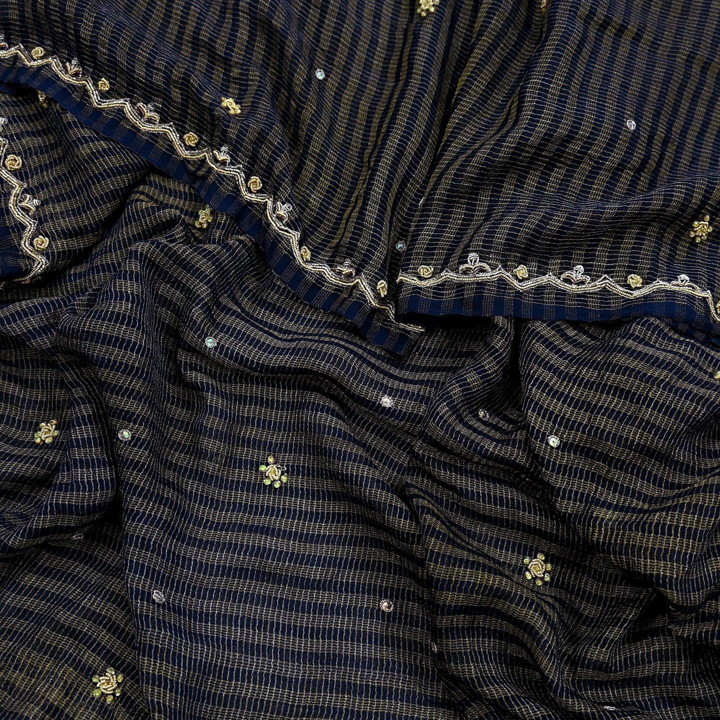 Indian Vintage Blue Dupatta Pure Georgette silk Long Stole Hand Embroidered Scarves Stole Veil Wrap Sequins Zardozi