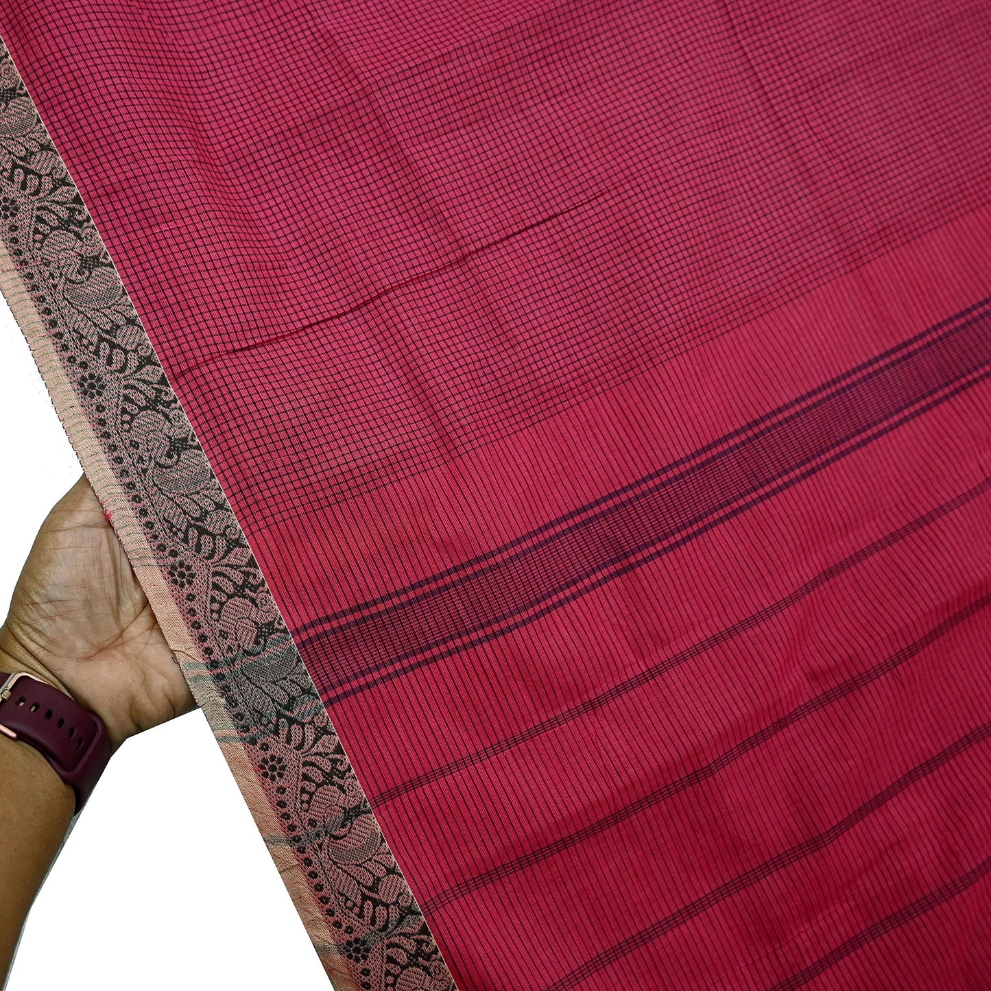 Indian Vintage Sari Pink Pure Cotton Hand Woven Sarees Craft Fabric 5yd Ethnic Paisley Crafting Upcycle Quilting Dress Making