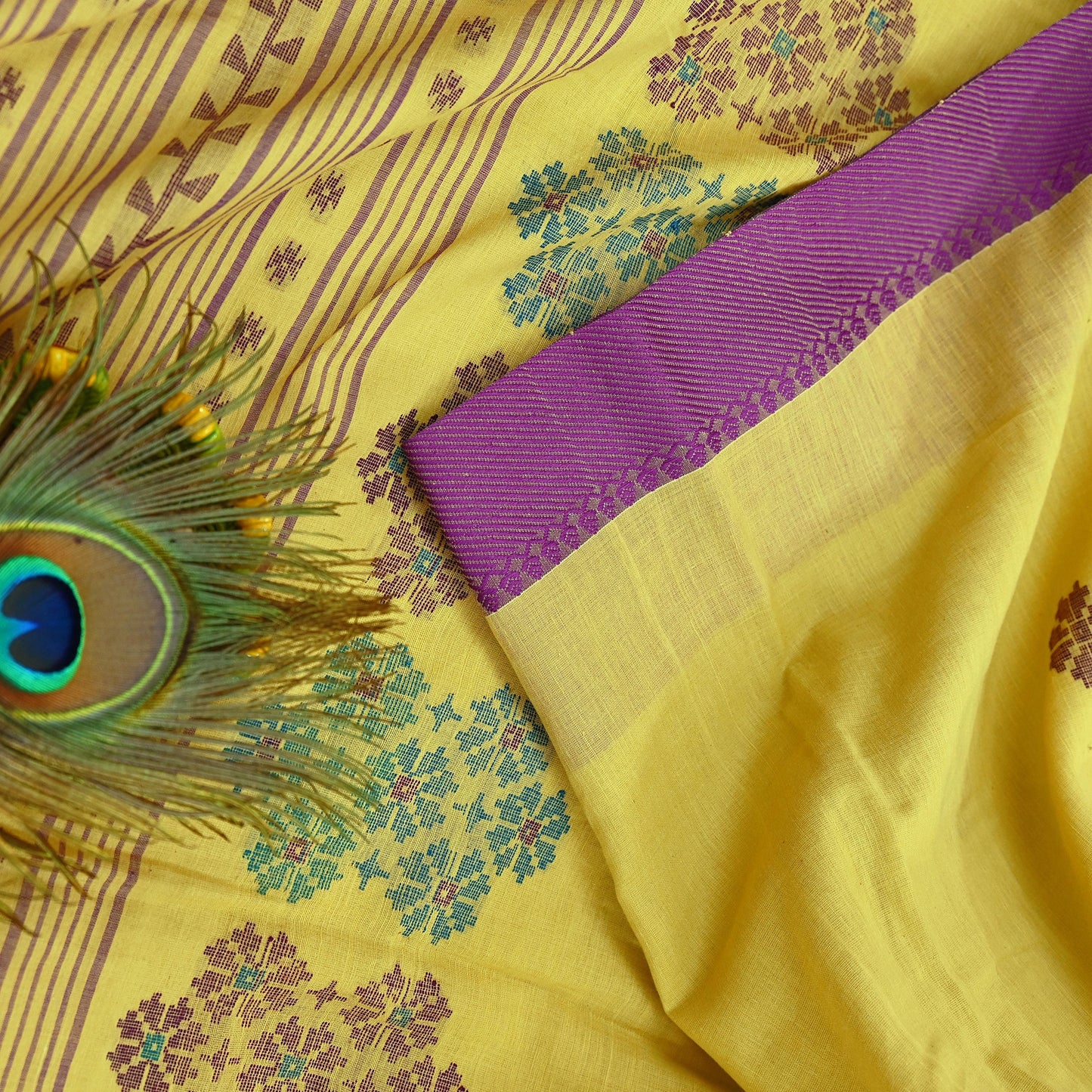 Indian Vintage Sari Lemon Green Pure Cotton Hand Woven Sarees Craft Fabric 6yd Ethnic Floral Crafting Upcycle Quilting Dress Making Fringes