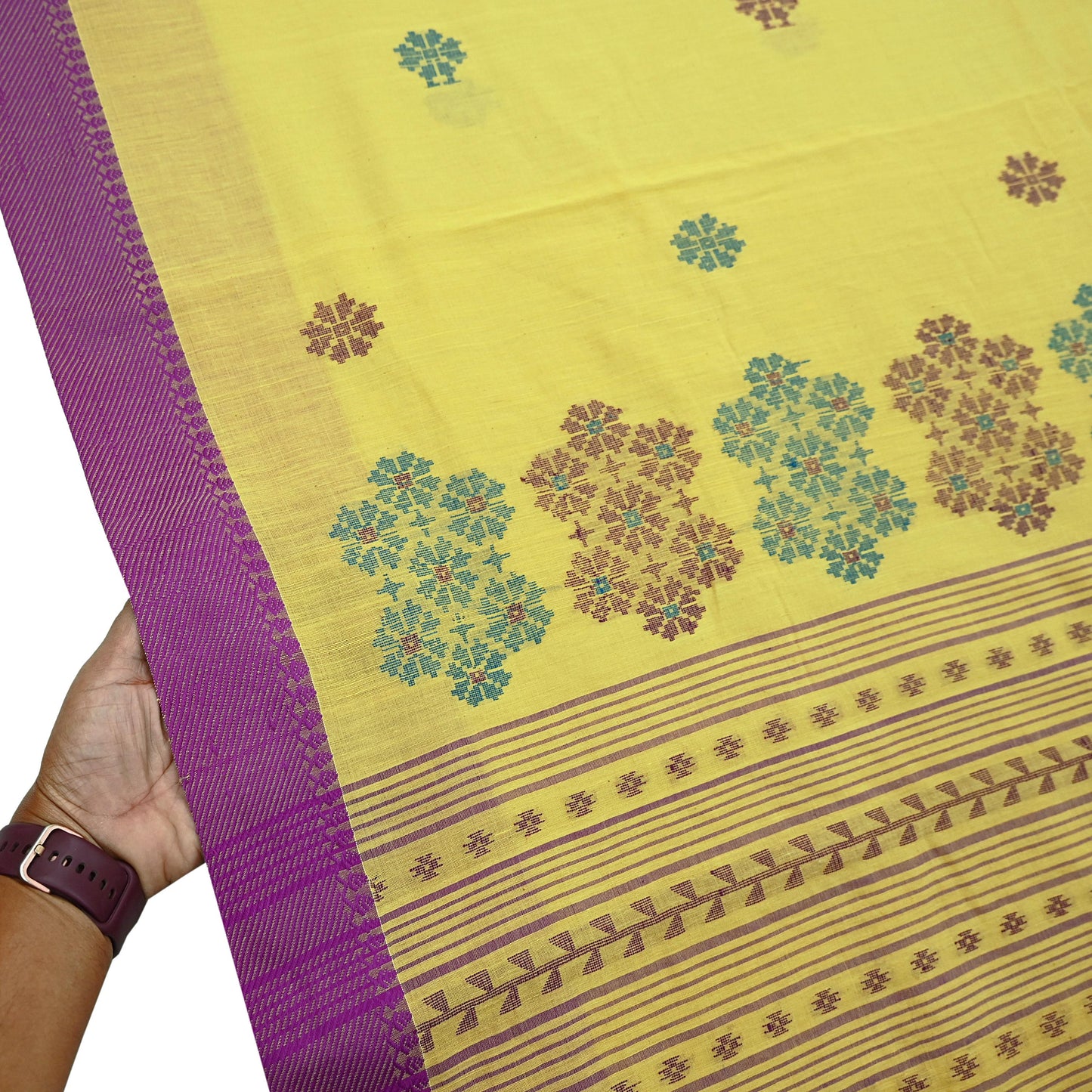 Indian Vintage Sari Lemon Green Pure Cotton Hand Woven Sarees Craft Fabric 6yd Ethnic Floral Crafting Upcycle Quilting Dress Making Fringes