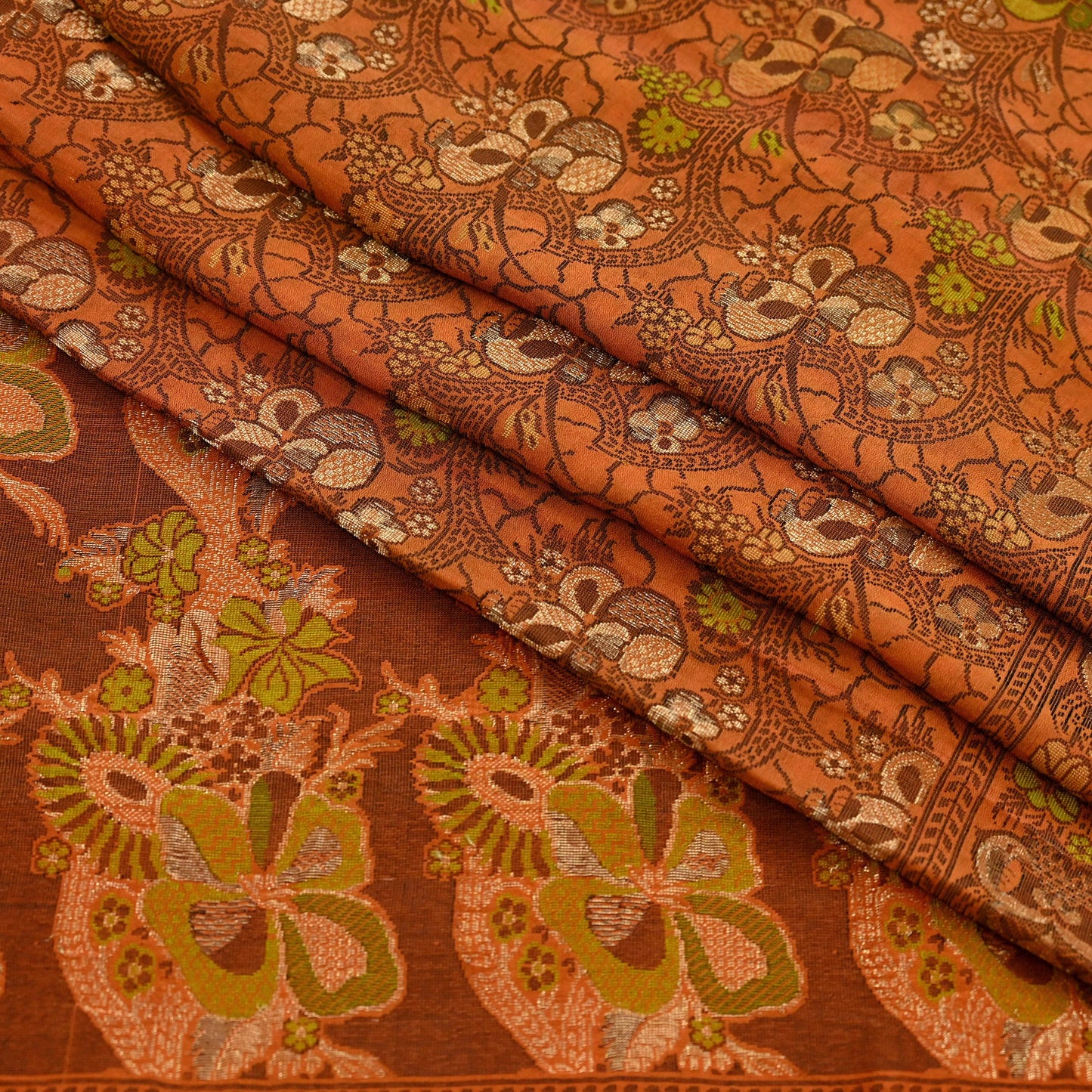 Indian Vintage Sari Orange 100% Pure Silk Hand Woven Sarees Craft Fabric 5Yd Ethnic Sewing Dress making Crafting Quilting Upcycle