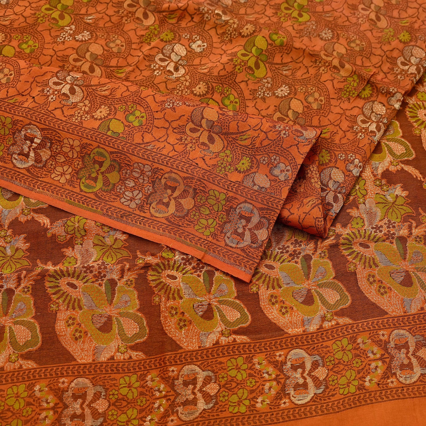 Indian Vintage Sari Orange 100% Pure Silk Hand Woven Sarees Craft Fabric 5Yd Ethnic Sewing Dress making Crafting Quilting Upcycle