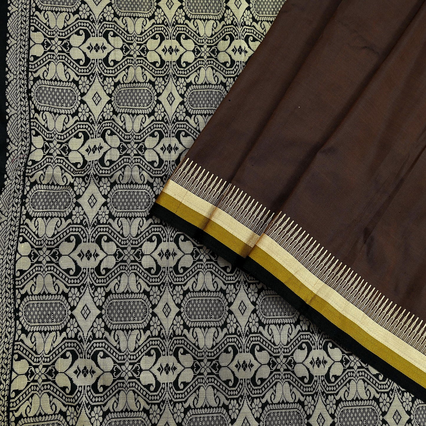 Indian Vintage Sari Black & Brown 100% Pure Silk Hand Woven Sarees Craft Fabric 5Yd Ethnic Sewing Dress making Crafting Quilting Upcycle