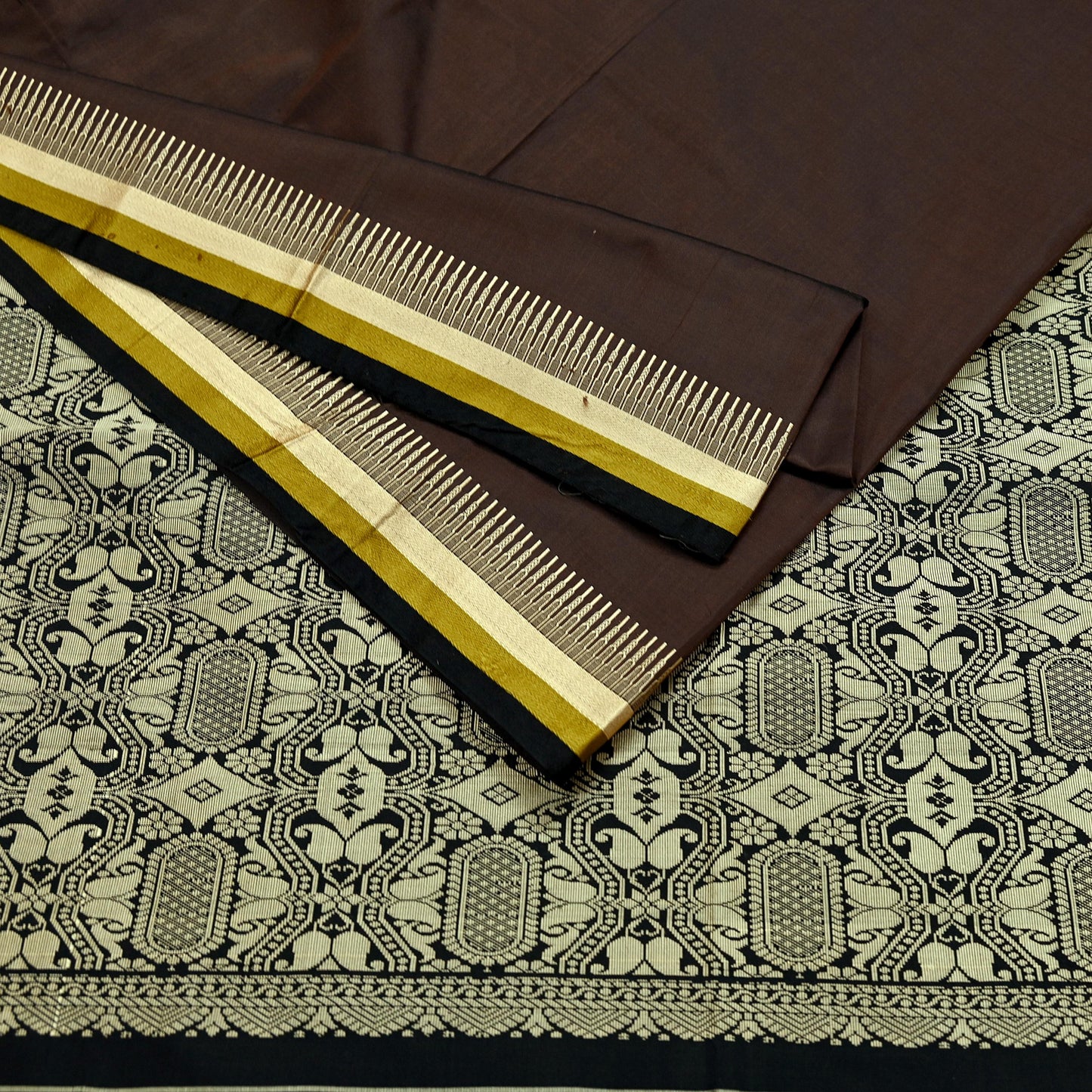 Indian Vintage Sari Black & Brown 100% Pure Silk Hand Woven Sarees Craft Fabric 5Yd Ethnic Sewing Dress making Crafting Quilting Upcycle