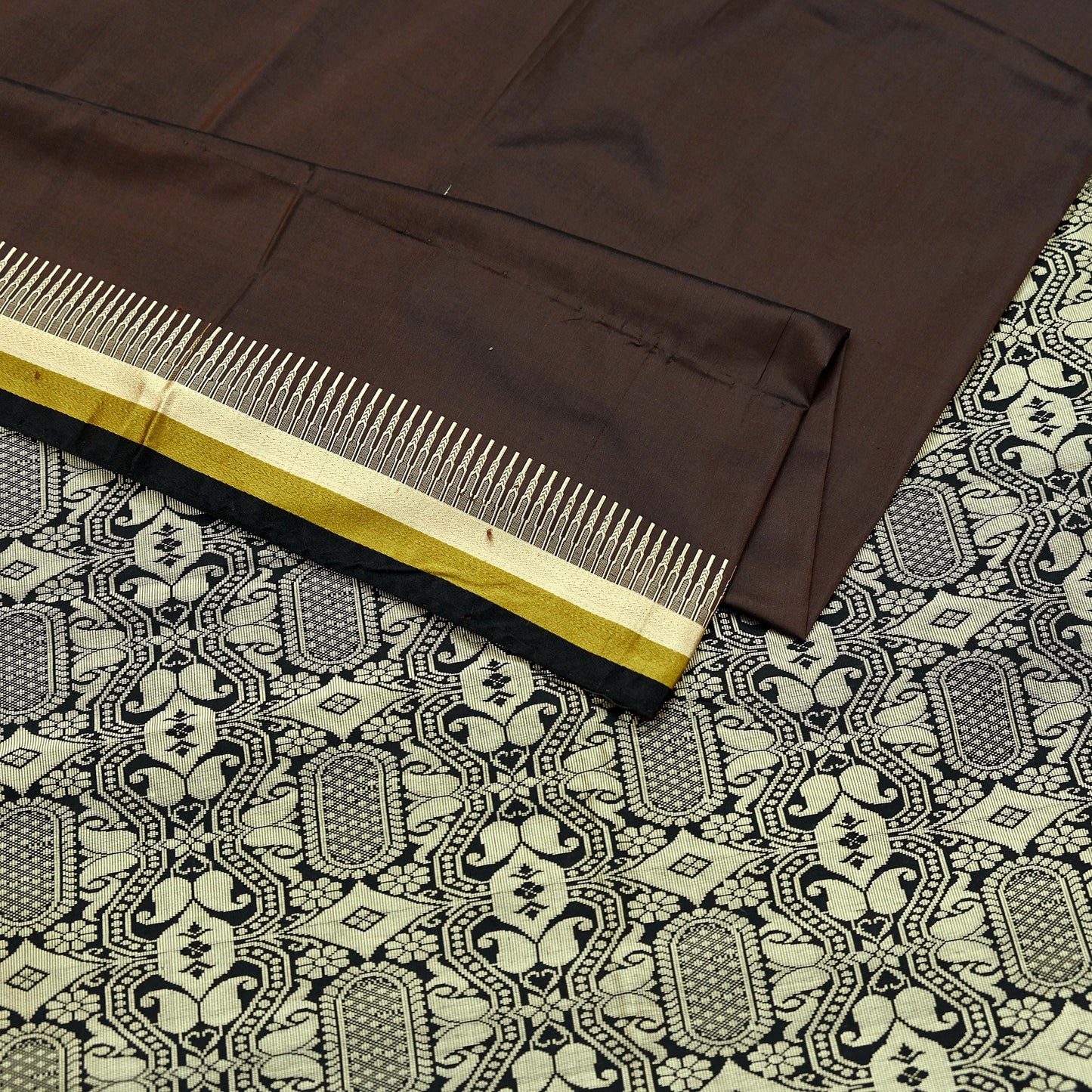 Indian Vintage Sari Black & Brown 100% Pure Silk Hand Woven Sarees Craft Fabric 5Yd Ethnic Sewing Dress making Crafting Quilting Upcycle