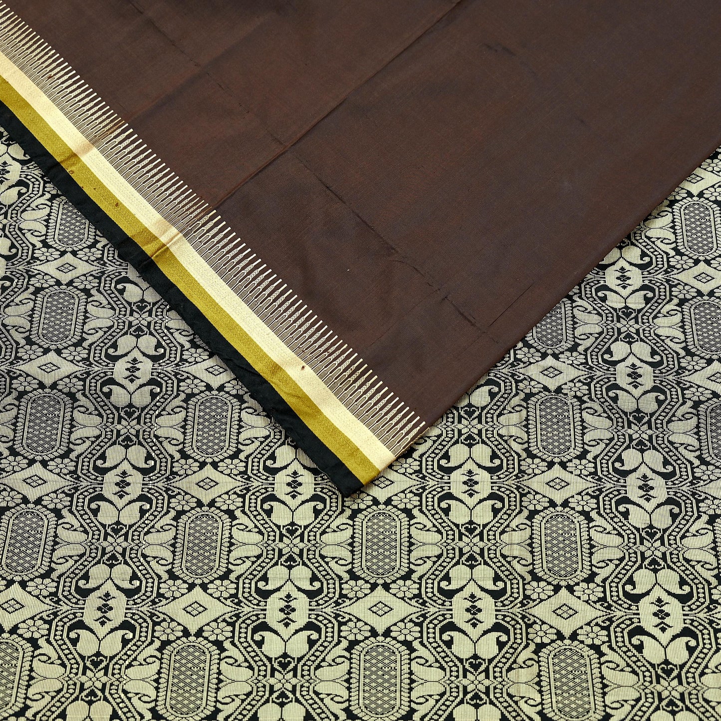 Indian Vintage Sari Black & Brown 100% Pure Silk Hand Woven Sarees Craft Fabric 5Yd Ethnic Sewing Dress making Crafting Quilting Upcycle
