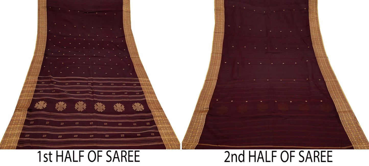 Indian Vintage Sari Maroon Pure Cotton Hand Woven Sarees Craft Fabric 5yd Ethnic Floral Crafting Upcycle Quilting Dress Making