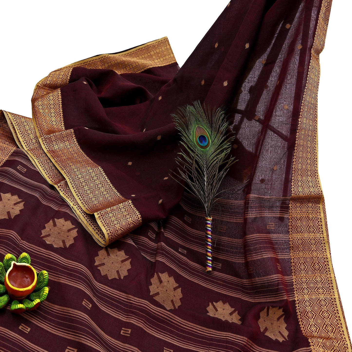 Indian Vintage Sari Maroon Pure Cotton Hand Woven Sarees Craft Fabric 5yd Ethnic Floral Crafting Upcycle Quilting Dress Making