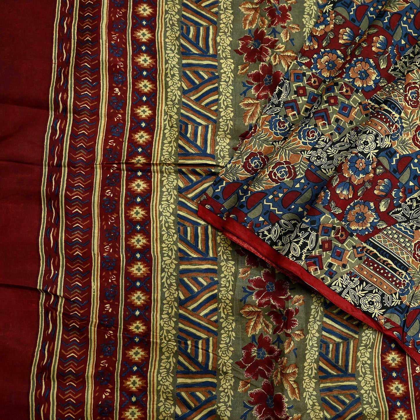 Indian Vintage Multi Pure Silk Printed Saree 5Yards Soft Floral Fabric for Dressmaking, Quilting, Crafting, Sewing, Dress Making