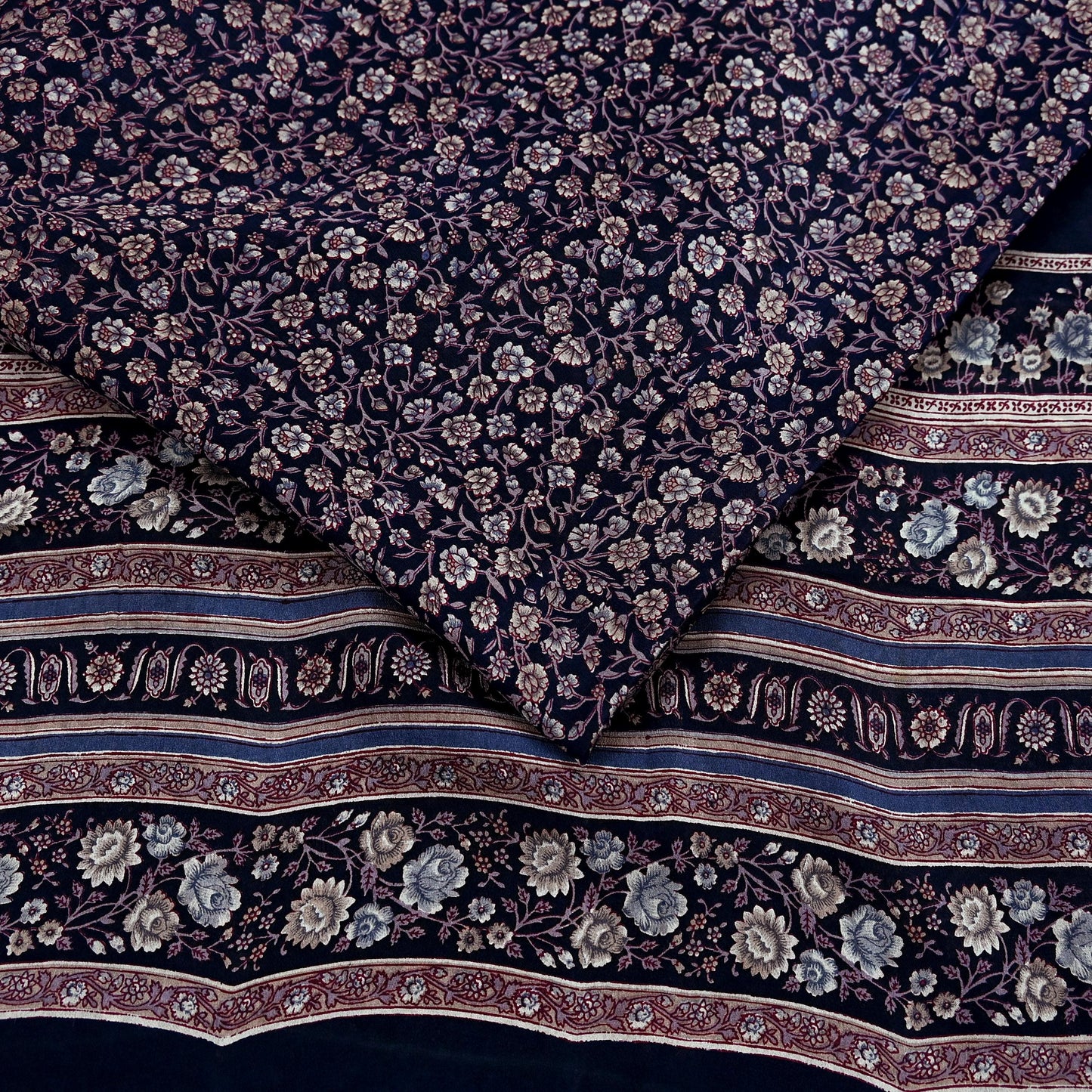 Indian Vintage Blue Pure Silk Printed Saree 5 Yards Soft Floral Fabric for Dressmaking, Quilting, Crafting, Sewing & Upcycling Dress Making