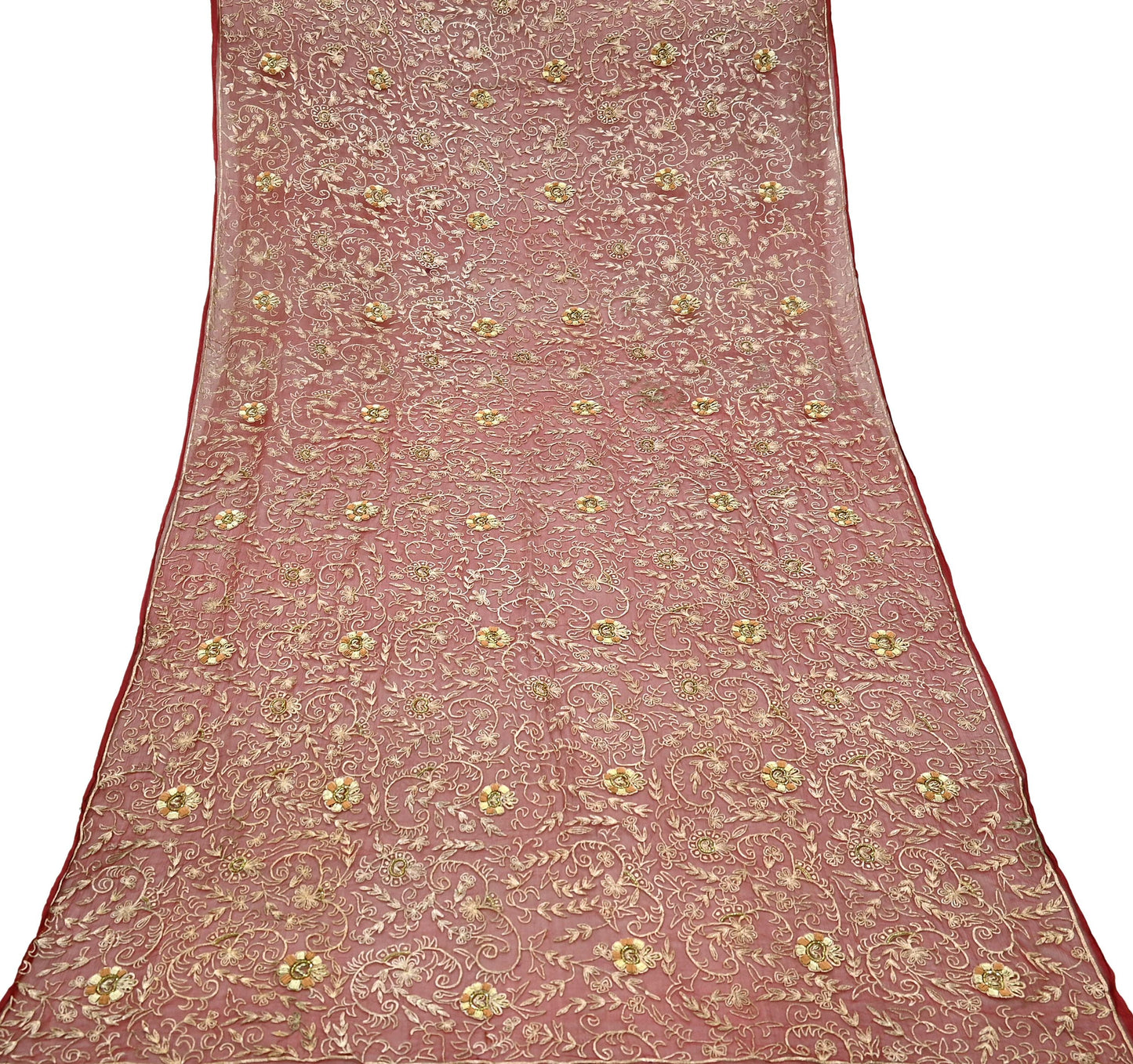 Indian Vintage Heavy Maroon Dupatta Pure Chiffon silk Long Stole Hand Embroidered Scarves Floral Design Stole Veil Wrap Zari Zardozi