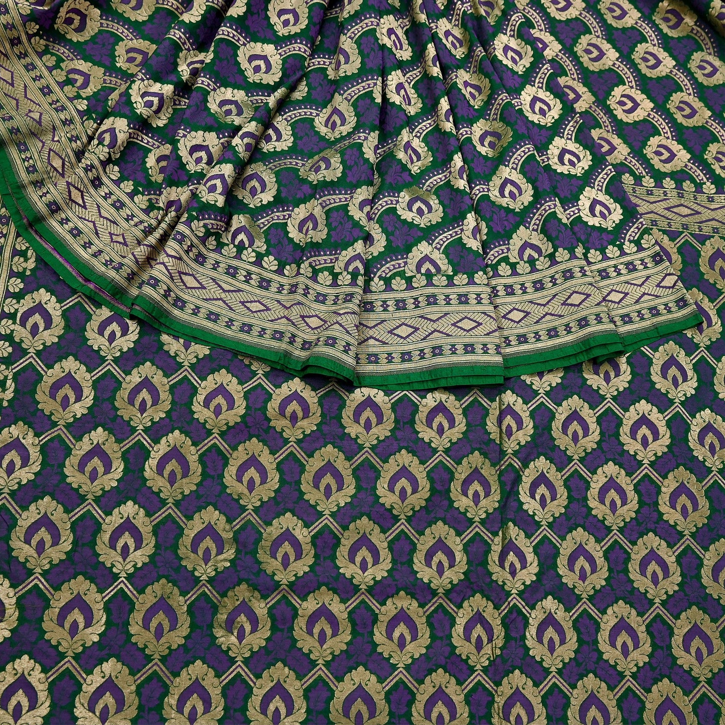 Indian Vintage Heavy Green Saree Pure Silk Hand Woven Sari Craft Fabric 6Yd Sewing Soft Ethnic Zari Dress Making Wedding Sari