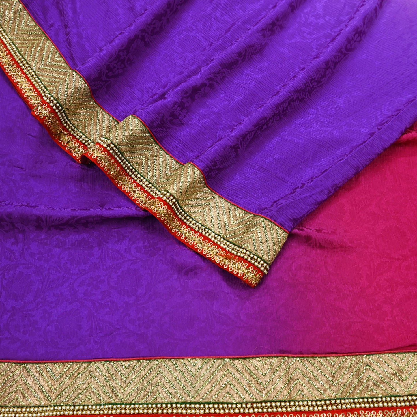Indian Vintage Heavy Purple & Pink Sari Hand Embroidered Saree 100% Pure Silk Craft Fabric 6yd Soft Wedding/Party Wear Blouse Fabric