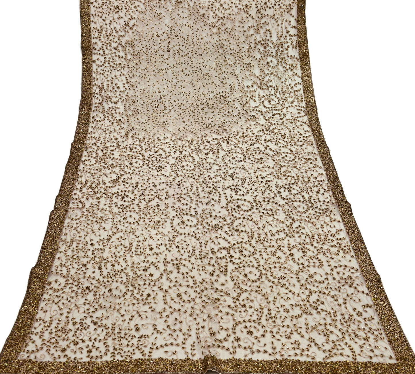 Indian Vintage Heavy Brown Dupatta Net Mesh Long Stole Hand Embroidered Scarf Zardozi Zari Sequins Stole Bridal Veil