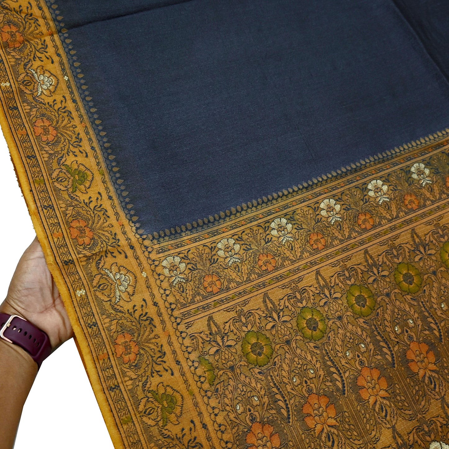 Indian Vintage Sari Gray & Beige 100% Pure Silk Hand Woven Sarees Craft Fabric 5Yd Ethnic Sewing Dress making Crafting Quilting Upcycle