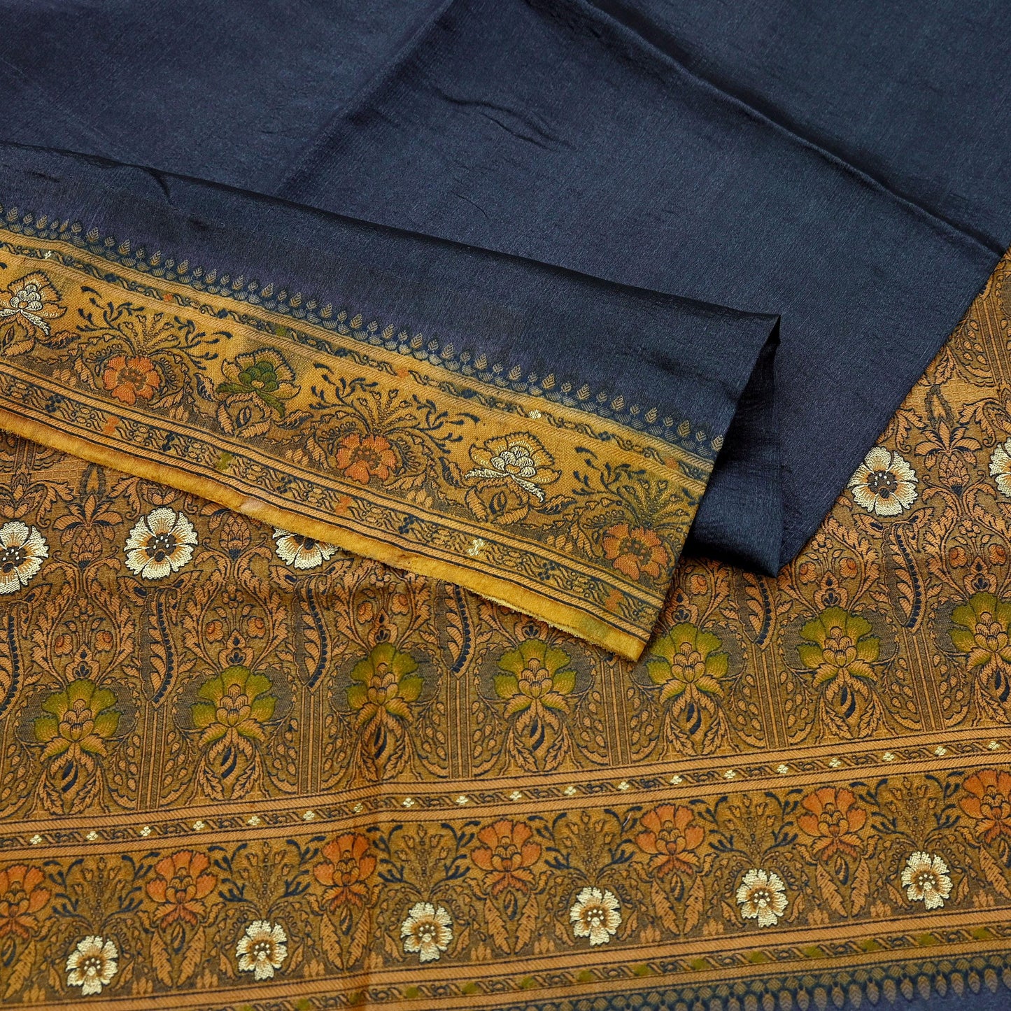 Indian Vintage Sari Gray & Beige 100% Pure Silk Hand Woven Sarees Craft Fabric 5Yd Ethnic Sewing Dress making Crafting Quilting Upcycle