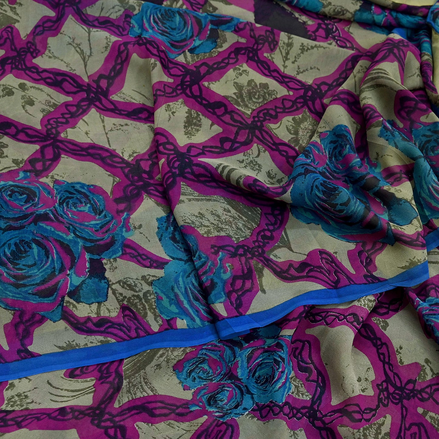 Women Vintage Sari Multi Pure Georgette Silk Printed Saree Craft Fabric Sewing 5Yard Soft Light Dress Making Floral Dress making Crafting