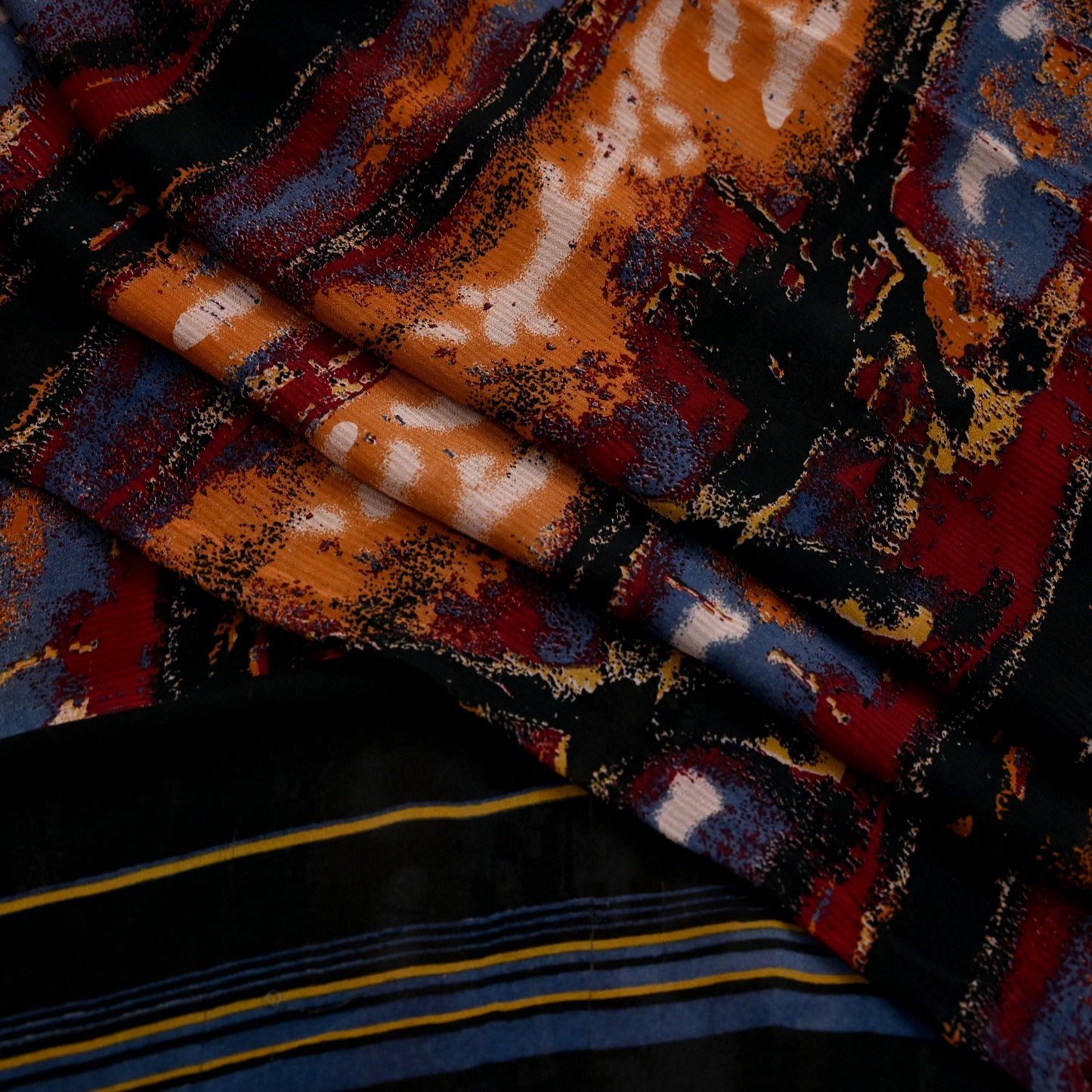 Women Vintage Sari Multi & Black Pure Georgette Silk Printed Saree Craft Fabric Sewing 6Yard Soft Light Dress Making Floral Dressmaking
