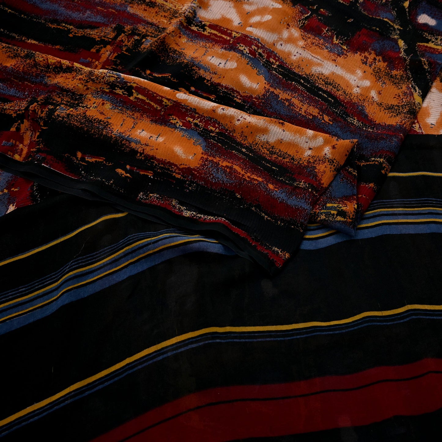 Women Vintage Sari Multi & Black Pure Georgette Silk Printed Saree Craft Fabric Sewing 6Yard Soft Light Dress Making Floral Dressmaking