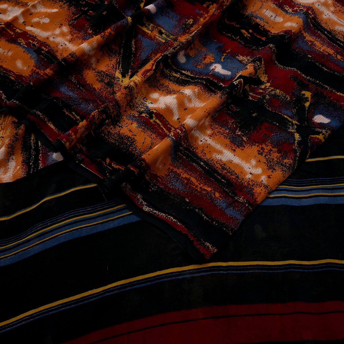 Women Vintage Sari Multi & Black Pure Georgette Silk Printed Saree Craft Fabric Sewing 6Yard Soft Light Dress Making Floral Dressmaking