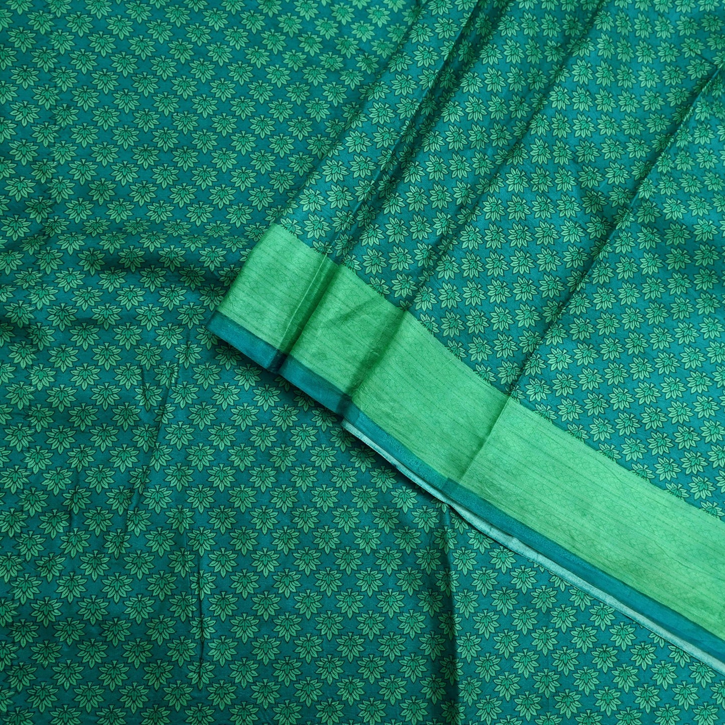 Indian Vintage Green Pure Silk Printed Saree 5 Yards Soft Floral Fabric Dressmaking, Quilting, Crafting, Sewing & Upcycling Dress Making