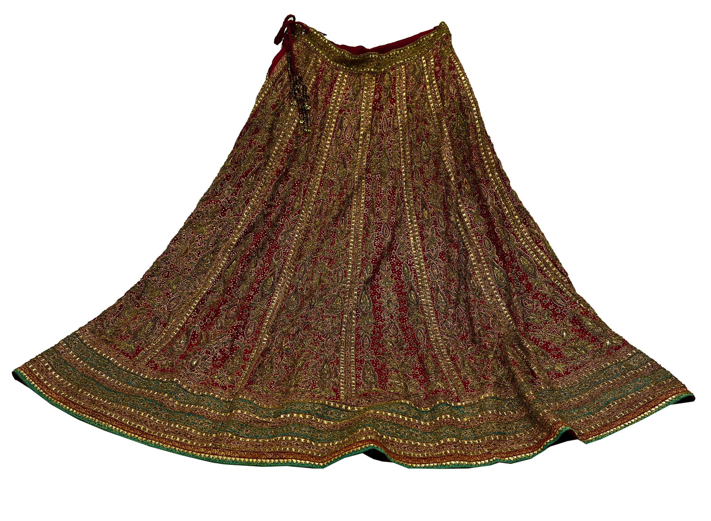 Indian Pre-owned Maroon Pure Silk Hand Embroidered Ritu Kumar Designer Lehenga/Skirt Ethnic Bollywood Party Wear