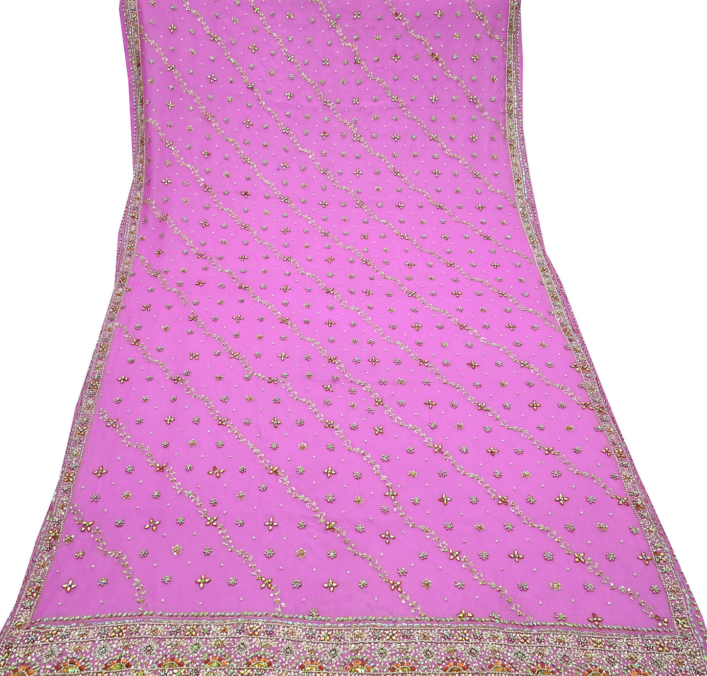 Indian Vintage Heavy Bridal Pink Dupatta Pure Georgette Silk Long Stole Hand Embroidered Scarf Zardozi/Dabka Wedding red Hijab veil Boho