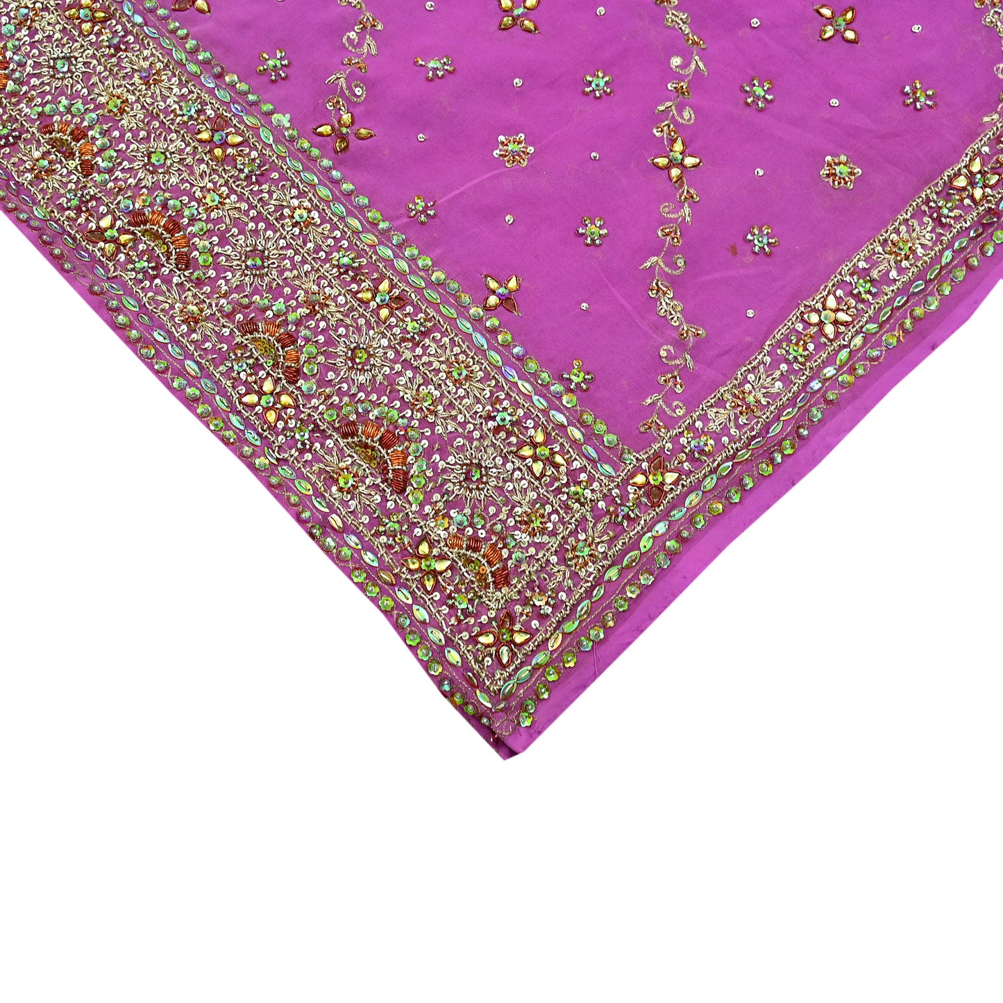 Indian Vintage Heavy Bridal Pink Dupatta Pure Georgette Silk Long Stole Hand Embroidered Scarf Zardozi/Dabka Wedding red Hijab veil Boho