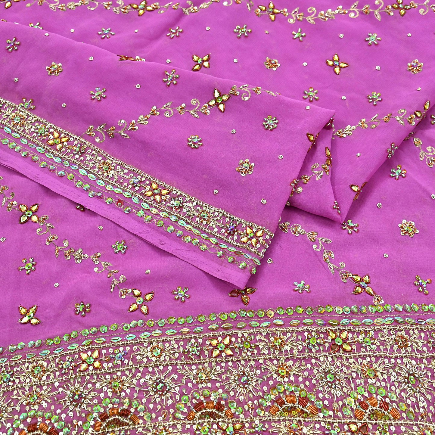 Indian Vintage Heavy Bridal Pink Dupatta Pure Georgette Silk Long Stole Hand Embroidered Scarf Zardozi/Dabka Wedding red Hijab veil Boho