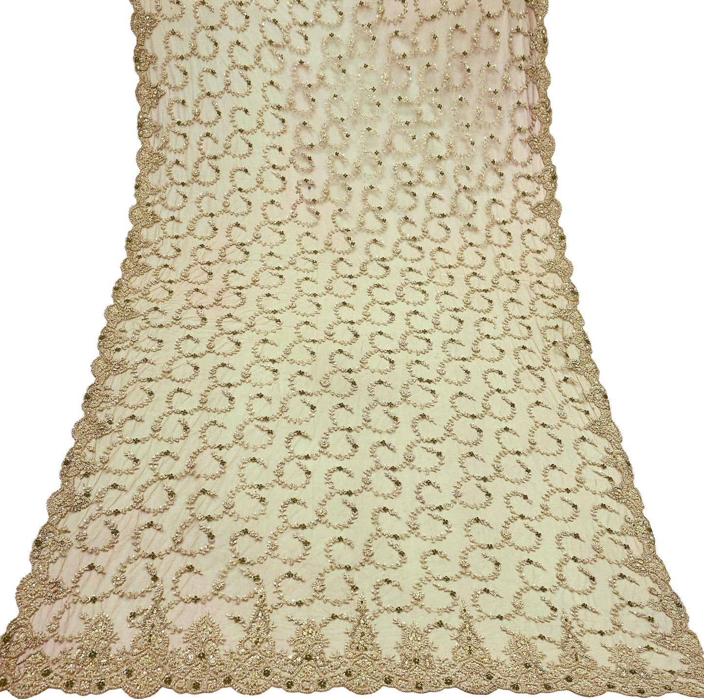 Indian Vintage Heavy Wedding Green Dupatta Net Mesh Long Stole Hand Embroidered Scarves Golden Zardozi Zari Sequins Dridal Veil Hijab
