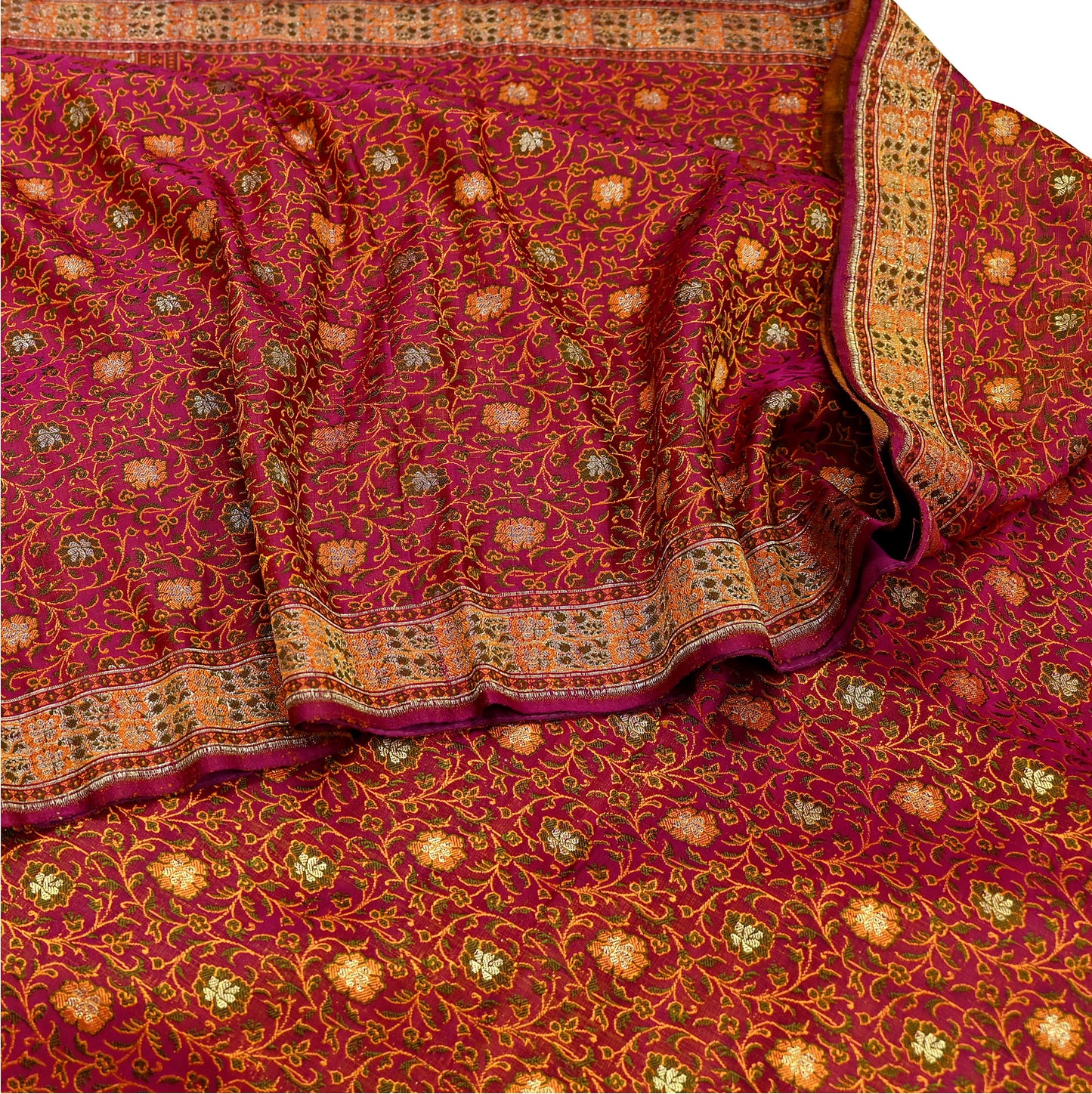 Indian Vintage Sari Pink Heavy Wedding Pure Satin Silk Woven Banarasi Tanchoi Saree 5Yd Ethnic Craft Fabric Upcycle Bridal Heavy Sarees