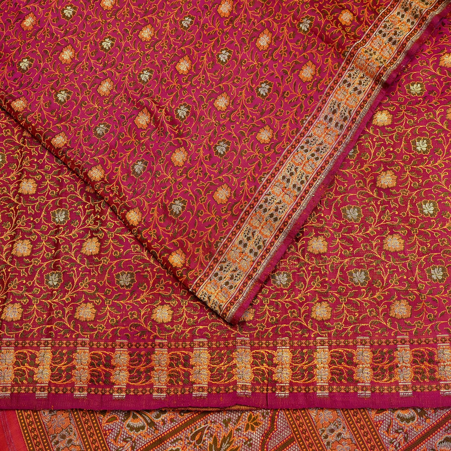 Indian Vintage Sari Pink Heavy Wedding Pure Satin Silk Woven Banarasi Tanchoi Saree 5Yd Ethnic Craft Fabric Upcycle Bridal Heavy Sarees