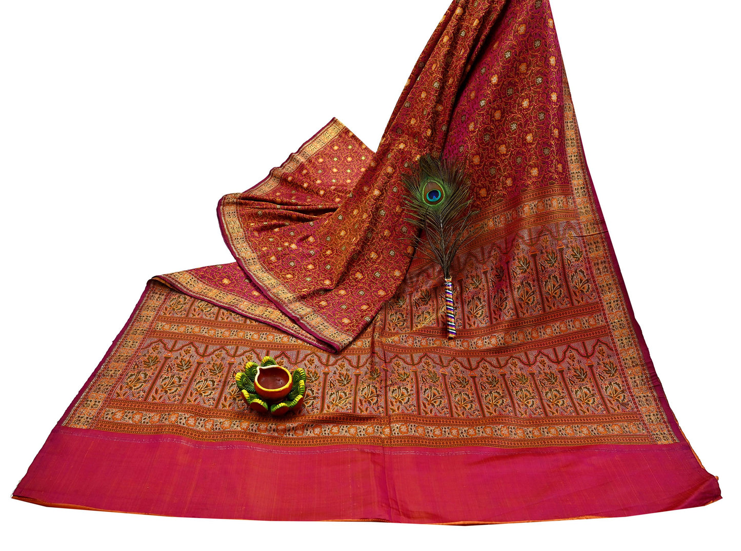 Indian Vintage Sari Pink Heavy Wedding Pure Satin Silk Woven Banarasi Tanchoi Saree 5Yd Ethnic Craft Fabric Upcycle Bridal Heavy Sarees